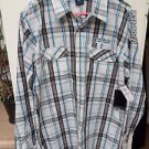 NEW W TAGS Burnside White BK8266 XL blue button long sleeve plaid shirt MSRP $44