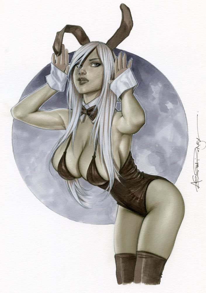 HOT BUNNY BLONDE GIRL LW#186 ORIGINAL ARTWORK  BY ALEX MIRANDA