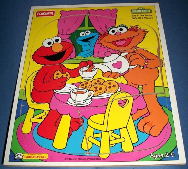 Sesame Street Tray Puzzle Zoe Tea Party Elmo Cookie Monster Wooden 1994