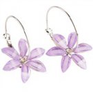 Silver Toned Hoop Earrings with Flower Design