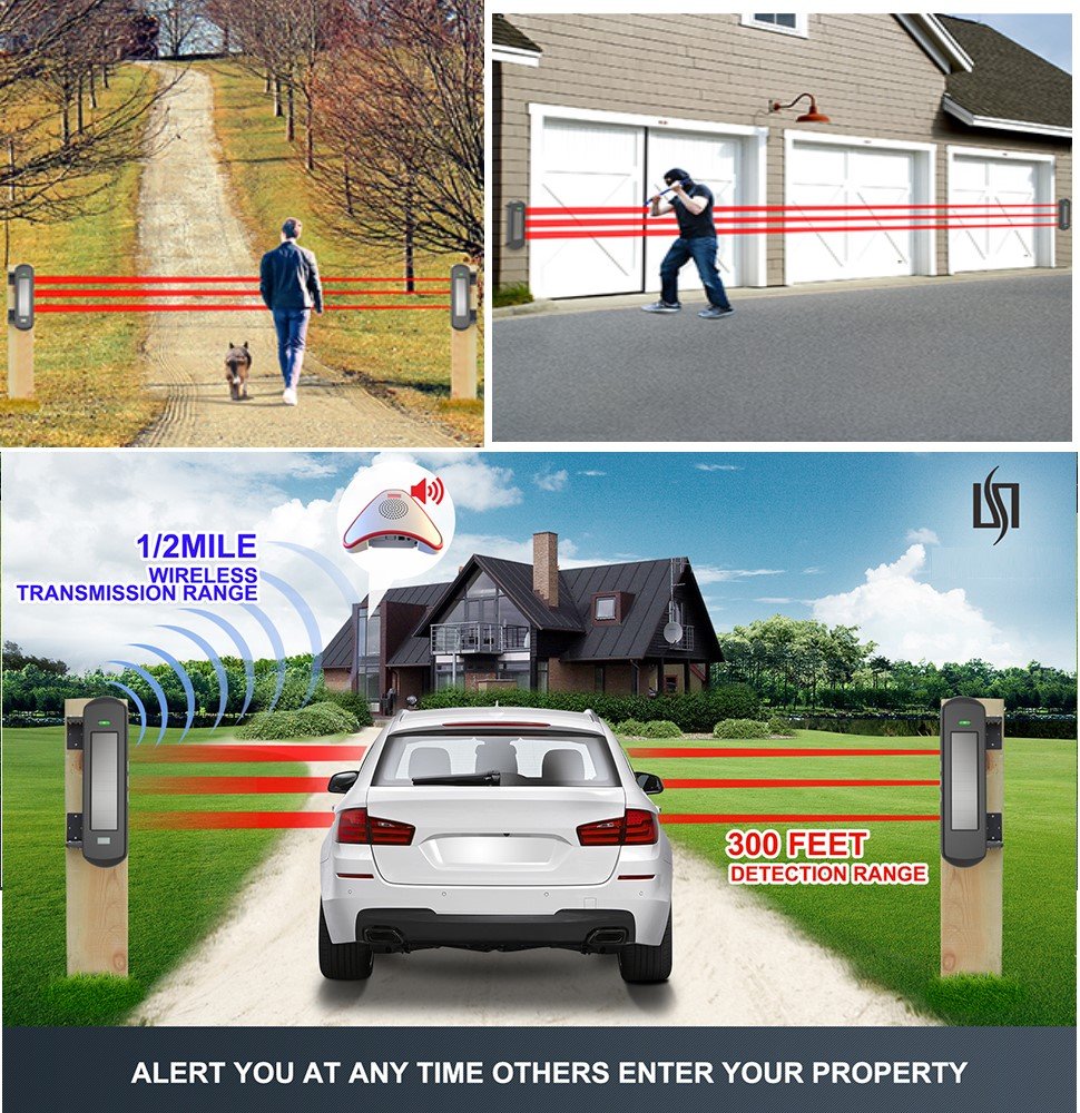 Driveway alarm system photoelectric beam fence detector