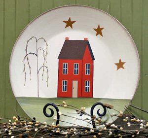 Primitive Painted Saltbox House Plate