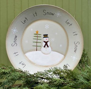 Primitive Snowman "Let It Snow" Plate