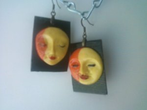 faces in the sun polymer earrings