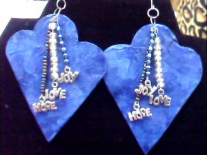 Blue heart shaped paper earrings