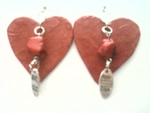 Red heart shaped paper earrings