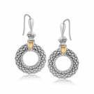 18K Yellow Gold and Sterling Silver Earrings with a Popcorn Ring Style