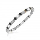 18K Yellow Gold & Sterling Silver Rock Crystal and Black Onyx Popcorn Bangle