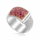 Sterling Silver Popcorn Motif Ring with Pink Sapphire Accents Sterling Silver Popcorn Motif Ring with Pink Sapphire Accents