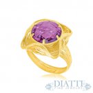 14K Yellow Gold Wave Motif Round Amethyst Ring