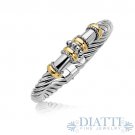 18K Yellow Gold and Sterling Silver Bangle with Polished Bead Motif