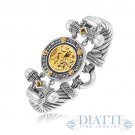 18K Yellow Gold and Sterling Silver Fancy Coin Motif Cable Style Bracelet 18K Yellow Gold and Sterling Silver Fancy Coin Motif Cable Style Bracelet
