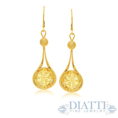 14K Yellow Gold Drop Ball Earrings with Citrine Accents