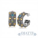 18K Yellow Gold and Sterling Silver Half Hoop Earrings 18K Yellow Gold and Sterling Silver Half Hoop Earrings