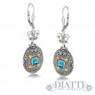 18K Yellow Gold and Sterling Silver Fleur De Lis Accent Blue Topaz Drop Earrings 18K Yellow Gold and Sterling Silver Fleur De Lis Accent Blue Topaz Drop Earrings