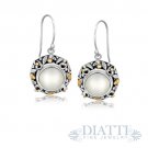 18K Yellow Gold and Sterling Silver Pearl Drop Earrings with Leaf Ornaments 18K Yellow Gold and Sterling Silver Pearl Drop Earrings with Leaf Ornaments