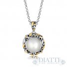 18K Yellow Gold and Sterling Silver Pearl Embellished Leaf Inspired Pendant