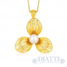Italian Design 14K Yellow Gold Filament Trefoil Pearl Pendant
