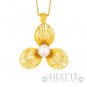 Italian Design 14K Yellow Gold Filament Trefoil Pearl Pendant