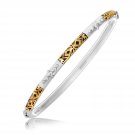 18K Yellow Gold and Sterling Silver Slim Bangle with Bead and Filigree Motifs 18K Yellow Gold and Sterling Silver Slim Bangle with Bead and Filigree Motifs