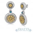 18K Yellow Gold and Sterling Silver Round Drop Earrings