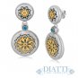 18K Yellow Gold and Sterling Silver Round Drop Earrings