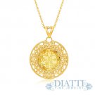 14K Yellow Gold Citrine Filigree Border Round Pendant