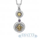 18K Yellow Gold Filigree Drop Pendant with Multi Gem Adornments (.16 ct. tw.)