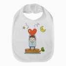 boy holding heart bib