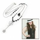 Double Flower Pendant Layered Rhinestone Necklace