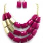 FUCHSIA BUBBLE STATEMENT NECKLACE SET