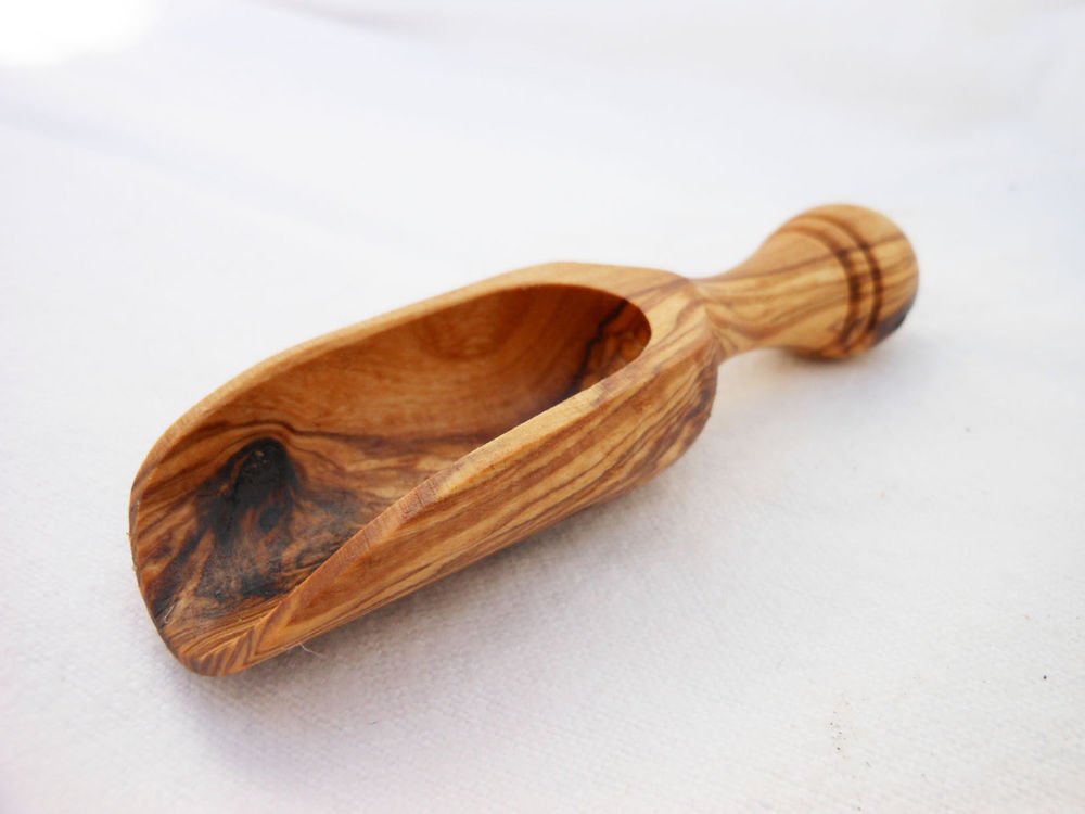 Olive Wood Salt Scoop / Olive Wood Measuring Coffee Scoop 4"