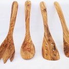 Olive Wood Utensils 11.8 inches: 1 Spatula, 1 pierced Spatula, 1 Spoon, 1 Spork