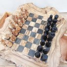 Olive Wood Unique Rustic Chess Game With Drawers / Wooden Chess Board Set