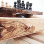 Olive Wood Unique Rustic Chess Game With Drawers / Wooden Chess Board Set