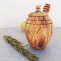 Rustic & Unique Olive Wood Honey Pot Jar with Honey Dipper Spoon / Wedding Gift