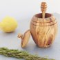 Rustic & Unique Olive Wood Honey Pot Jar with Honey Dipper Spoon / Wedding Gift