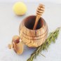 Rustic & Unique Olive Wood Honey Pot Jar with Honey Dipper Spoon / Wedding Gift