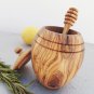 Rustic & Unique Olive Wood Honey Pot Jar with Honey Dipper Spoon / Wedding Gift