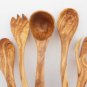 Engraved Olive Wood Kitchen Utensil Set : 1 Ladle, 2 Salad Servers, 2 Mixing Coo