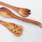 Engraved Olive Wood Kitchen Cooking Utensils, 1 Pierced Spatula, 1 Spoon, 1 Spor Engraved Olive Wood Kitchen Cooking Utensils, 1 Pierced Spatula, 1 Spoon, 1 Spor