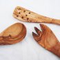 Engraved Olive Wood Kitchen Cooking Utensils, 1 Pierced Spatula, 1 Spoon, 1 Spor