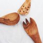 Engraved Olive Wood Kitchen Cooking Utensils, 1 Pierced Spatula, 1 Spoon, 1 Spor