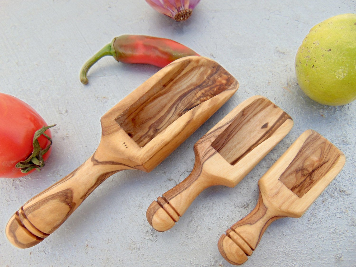 Olive Wood Scoop Set / Wooden Measuring Coffee Salt Spice Small Scoop spoon