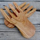 Engraved Olive Wood Salad Hands Mixing Serving Tongs Set / Wooden Kitchen Cookin