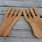 Engraved Olive Wood Salad Hands Mixing Serving Tongs Set / Wooden Kitchen Cookin