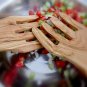 Engraved Olive Wood Salad Hands Mixing Serving Tongs Set / Wooden Kitchen Cookin