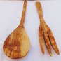 Olive Wood Medium Utensil set : 1 Spoon, 1 Fork / Wooden Kitchen Cooking Serving