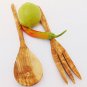 Olive Wood Medium Utensil set : 1 Spoon, 1 Fork / Wooden Kitchen Cooking Serving