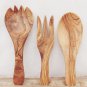 Olive Wood Utensils 10 inches: 1 Big Spoon, 1 Big Spork, 1 Fork / Wooden Cookin